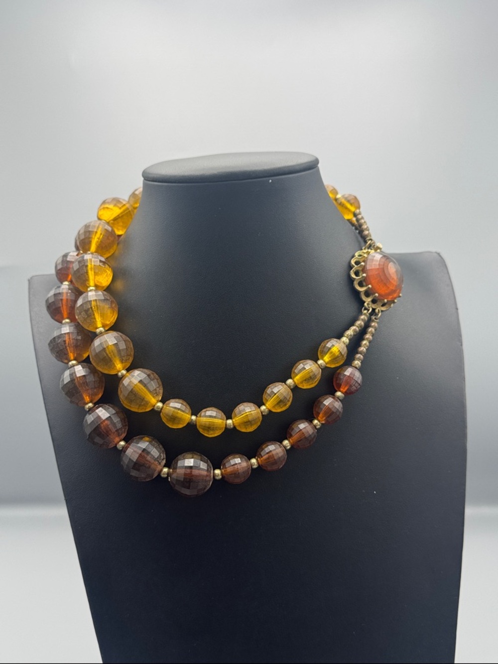 Vintage Amber Tone Two-Strand Beaded Necklace